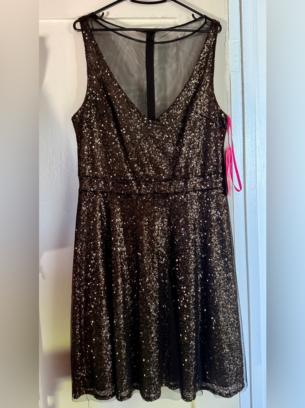 Betsey Johnson Black Sequin V-Neck A-Line Party Dress
